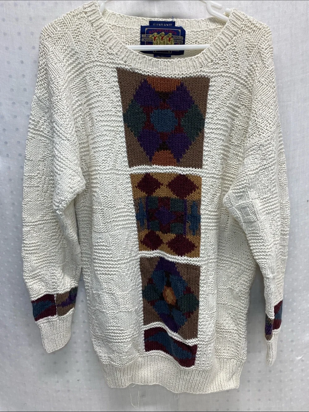 Vtg Chaps Ralph Lauren Aztec Geometric Sweater Linen Cotton Hand Knit FLAWED